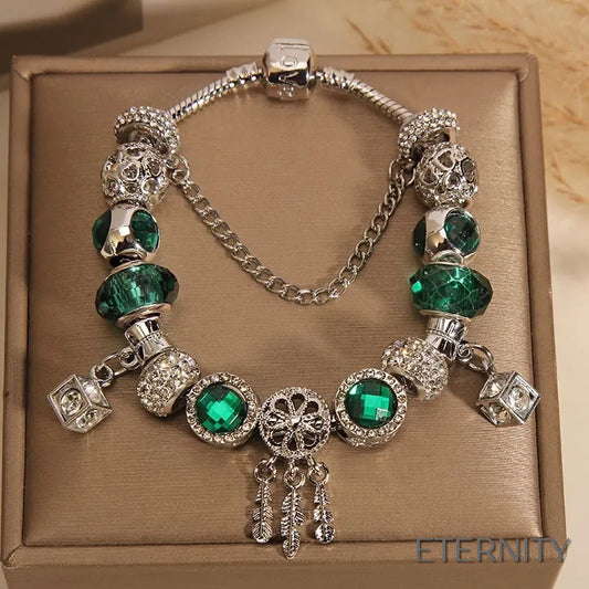 Brazalete Plateado Estilo Pandora con Dijes de Atrapasueños, Estrella y Corazón Alado - ETERNITY