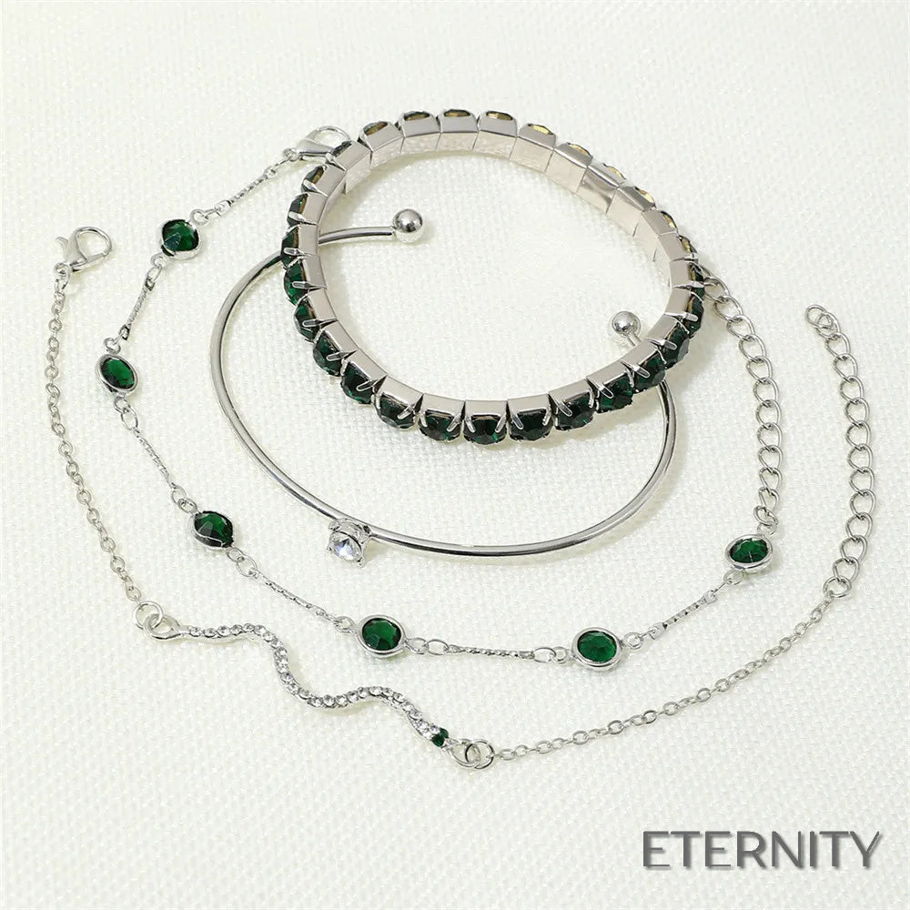 Set de Pulseras Rigidas y de Cadenas con Pequeños Cristales - ETERNITY