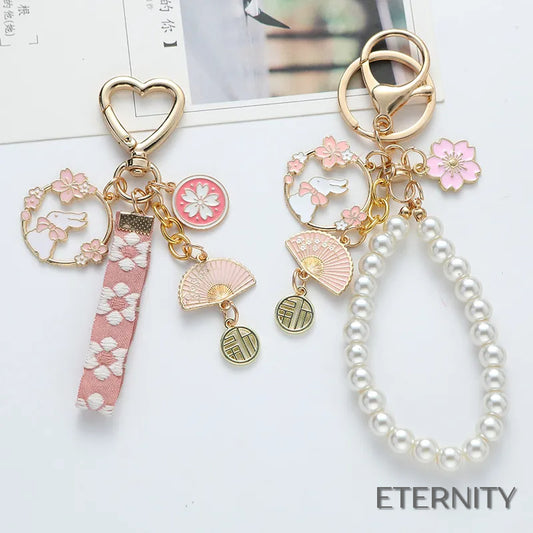 Llaveros Femeninos Delicados con Diseño de Cerezo, Conejo y Perlas - ETERNITY