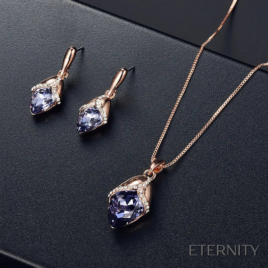 Set Elegante de Collar y Zarcillos con Cristales en Forma de Capullo Oro Rosa y Morado/Plateado y Azul - ETERNITY
