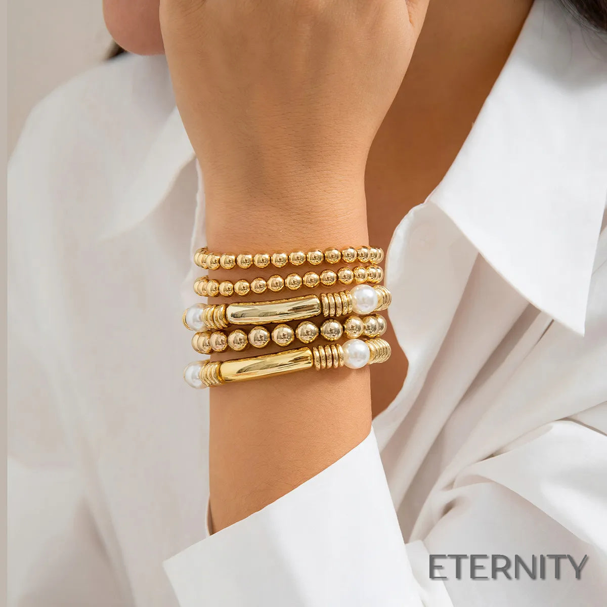 Pulseras Femeninas Modernas de Múltiples Capas de Cadena, Cuentas y Barra - ETERNITY