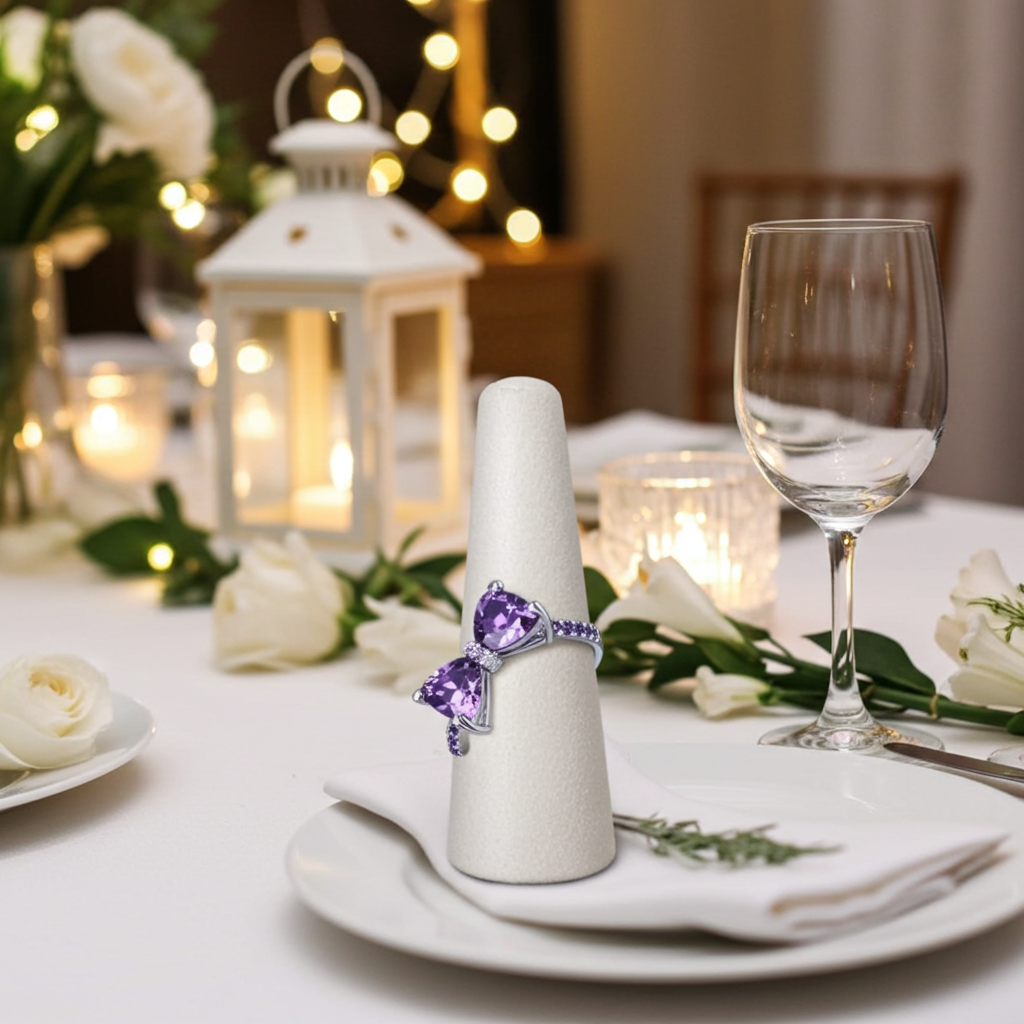 Anillo "Amethyst Bow" de Lazo con Cristales Violetas y Banda Empedrada ETERNITY