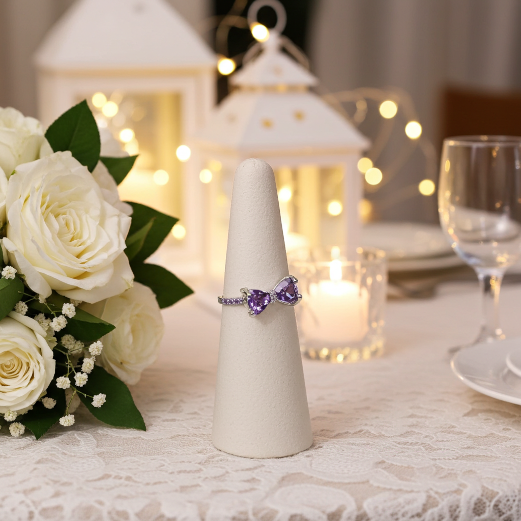 Anillo "Amethyst Bow" de Lazo con Cristales Violetas y Banda Empedrada ETERNITY