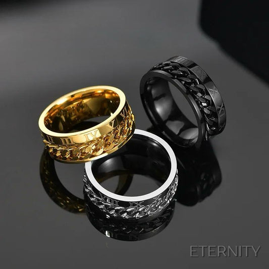 Anillos Masculinos Modernos con Cadena Central Rotatoria y Grabado Romano - ETERNITY