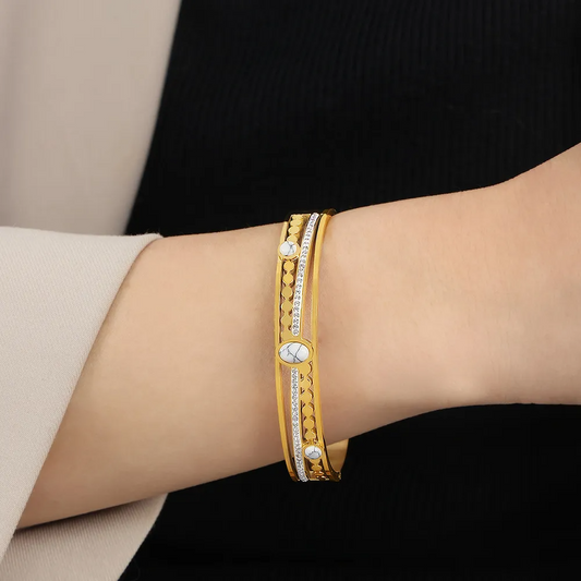Brazalete Vintage Calado de Titanio con Turquesas para Mujer - ETERNITY