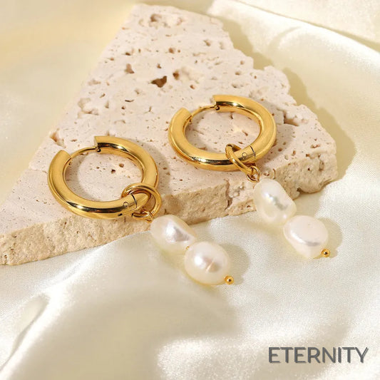 Zarcillos Colgantes de Perlas de Agua Dulce con Doble Capa - ETERNITY