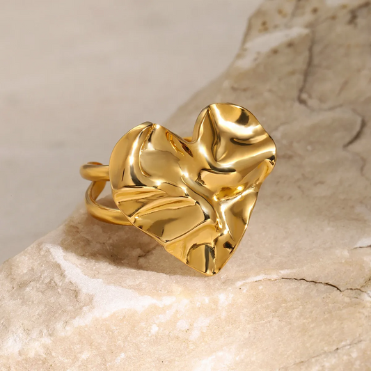Anillo Corazón Irregular de Acero Dorado - ETERNITY