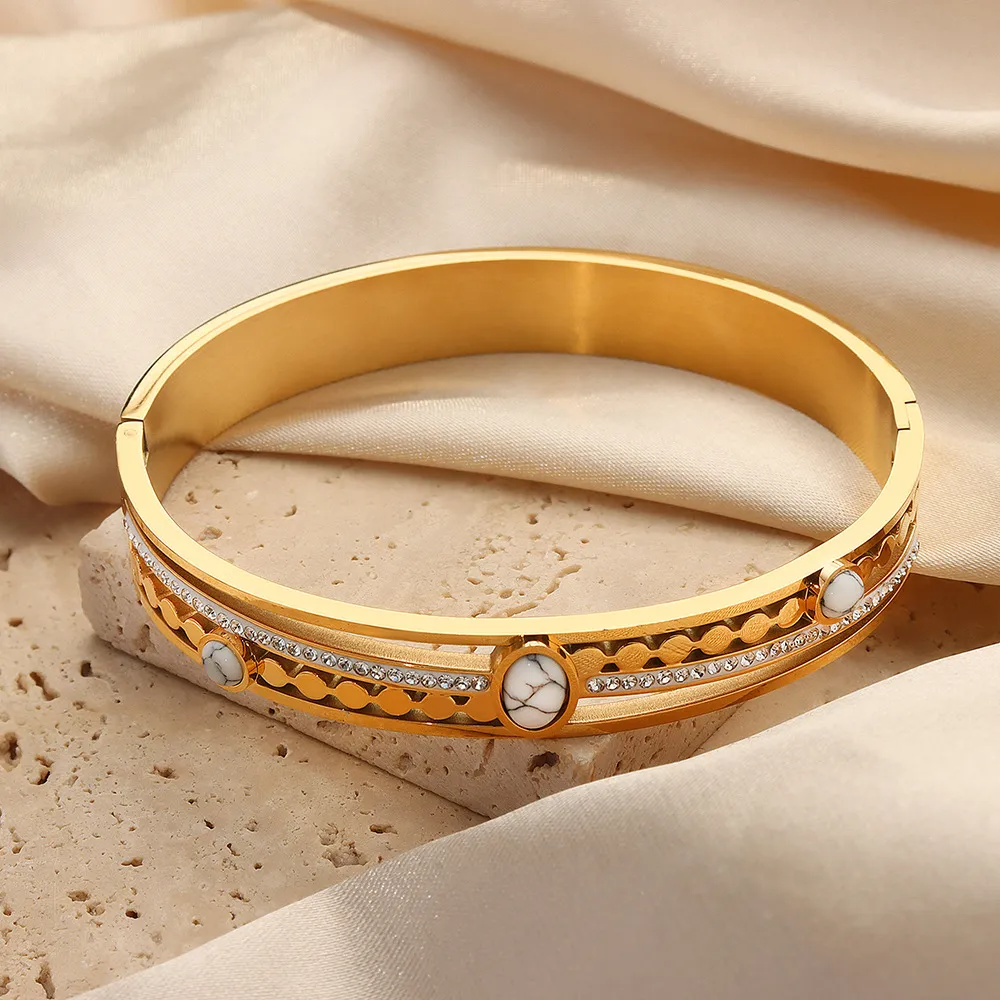 Brazalete Vintage Calado de Titanio con Turquesas para Mujer - ETERNITY