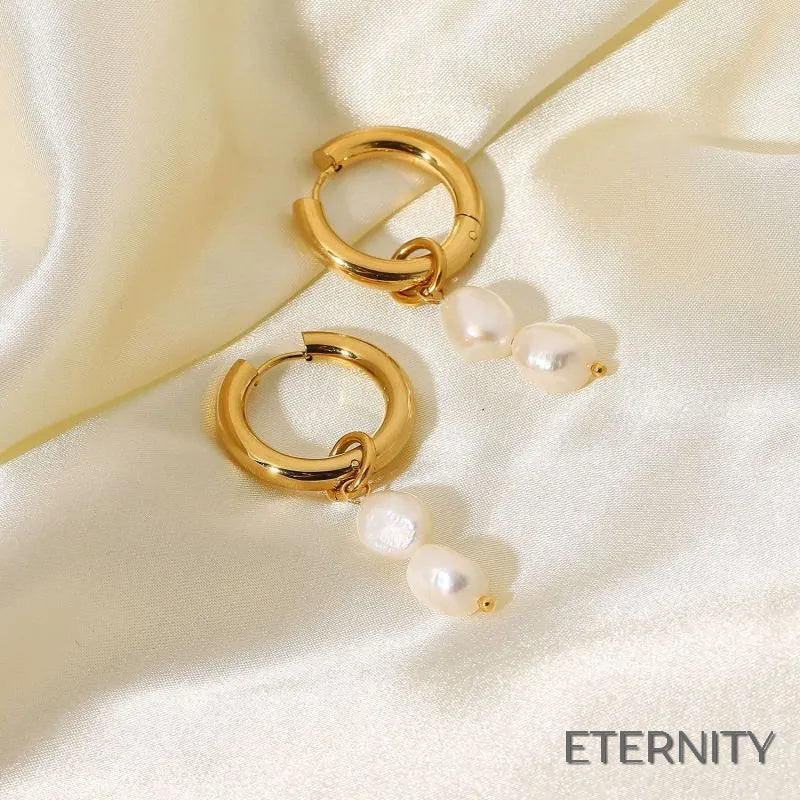 Zarcillos Colgantes de Perlas de Agua Dulce con Doble Capa - ETERNITY