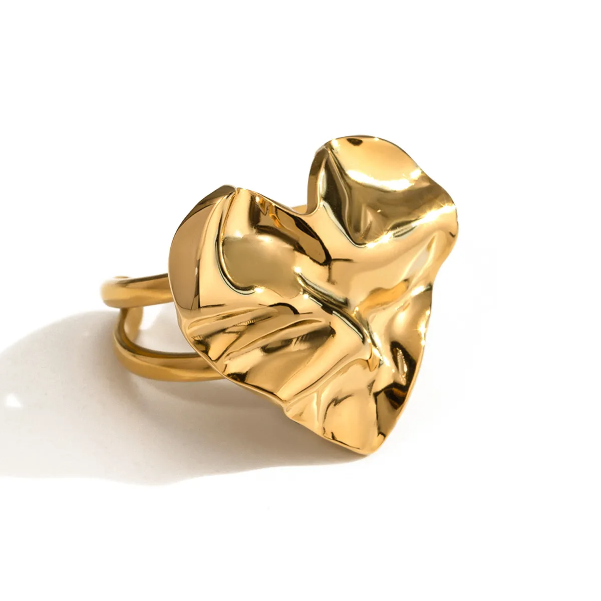 Anillo Corazón Irregular de Acero Dorado - ETERNITY